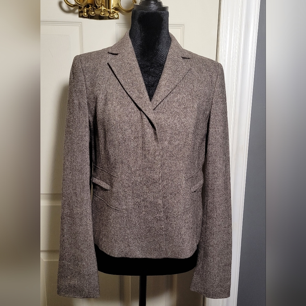 Ann Taylor Brown Wool Blend Tweed Suit Blazer Size 4